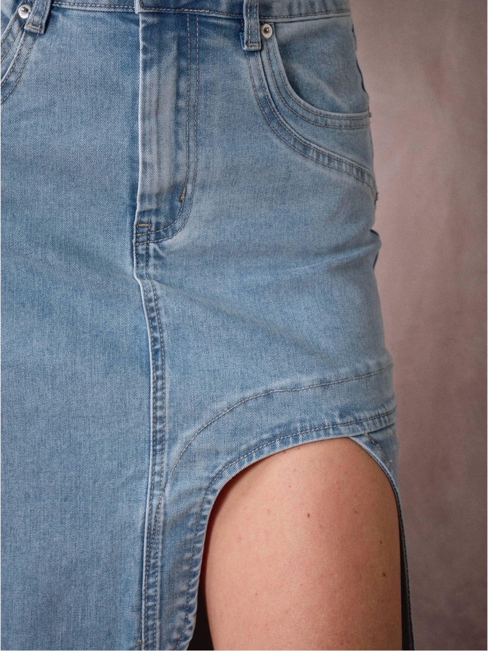 Rodeo Light Blue High-Slit Denim Maxi Skirt - Picture 6 of 11